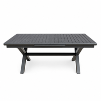 Mesa de Comedor Extensible de Aluminio para Exteriores, Mesa de Patio Retráctil con Tablero de Aluminio con Diseño de Madera Grabada, Mesa Resistente a la Intemperie