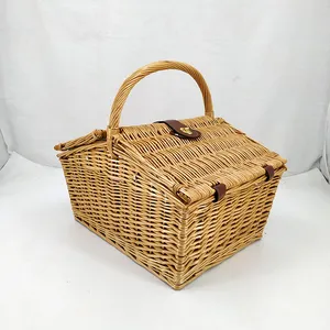 Picnic Basket Hamper Square Seagrass Rattan Willow Baguette Storage Box Organizers Luxury Picnic Hamper Suitcase Set Large Wicker Basket With Lid