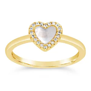 Gemnel 925 sterling silver 18k gold vermeil 0.1 microns mother of pearl heart zirconia ring