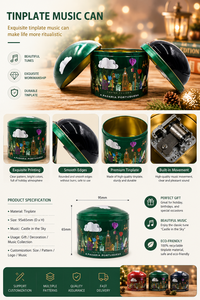Custom Glossy Dome Shape Fairy Town Screen Printed Musical Tinplate Canister Food <b>Storage</b> <b>Tin</b> for Christmas Holiday Gift Pack - Product Image 2