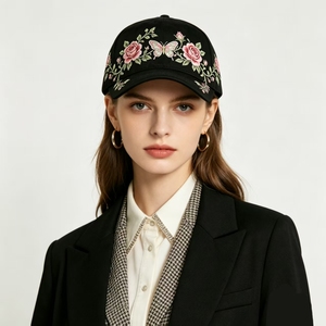 Casquette de baseball originale au design indépendant, ornée de feuilles en cristal et de strass, motif papillon gothique rétro, 5 panneaux en tissu Oxford - Product Image 3