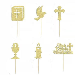 13 Piezas de Adornos para Pastel de <span class=keywords><strong>Primera</strong></span> <span class=keywords><strong>Comunión</strong></span>, con Purpurina Dorada Brillante, para Pastel de Bautizo, Postre, Baby Shower, SP251 - Product Image 3