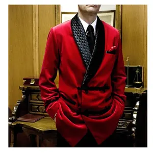 Kırmızı erkek kadife Blazer sigara ceket erkek ceket pantolon tasarımları düğün suit sigara ceket