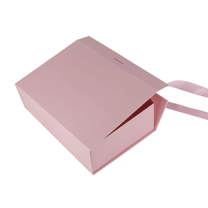 High quality custom logo printed pink gift box with ribbon for shoes garment underwear clothing foldable paper box gift box