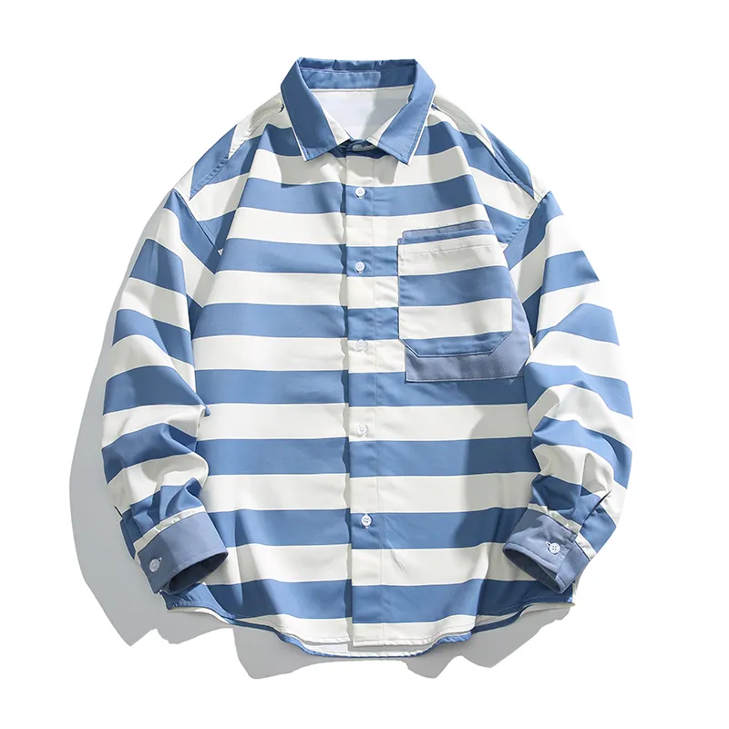 2024 Spring/Summer Fresh INS Academy Style Shirt, Versatile Trendy Brand Long sleeved Youth Couple Shirt, Contrast Striped Shirt