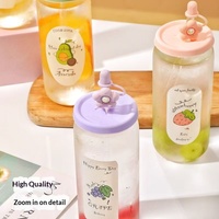 Gobelet en verre borosilicate haute résistance, résistant aux hautes températures, compatible lave-vaisselle et micro-ondes, avec couvercle imprimé fruits de dessin animé, tendance, avec paille