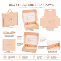 Boîte d'expédition en carton personnalisée avec logo, poignée en ruban satiné, emballage cadeau ondulé pour vêtements, cosmétiques et vente en ligne