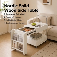 Table basse en bois minimaliste avec roulettes, plateau relevable et hauteur réglable - Meuble de salon durable et écologique fabriqué en Chine