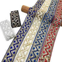 Dentelle brodée en organza à motif géométrique de 5 cm de large, style ethnique, avec sequins, en polyester et soie, pour vêtements chinois, marque Acme