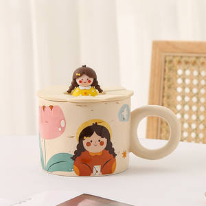 Tasse à café en céramique haut de gamme avec motif de bande dessinée mignon Capacité de 500ml Tasse de petit déjeuner Couples Tasse à eau Couvercle Impression personnalisable - Product Image 3