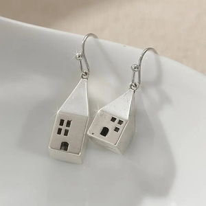 Pendientes de Gancho con Diseño de Casa Texturizada Vintage para Mujer, Joyería de Moda Arquitectónica Creativa - Product Image 5
