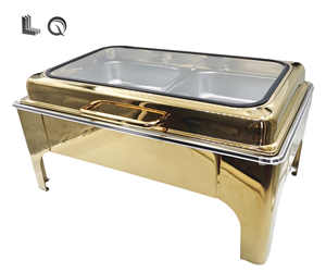 Vendita calda 9L rettangolo in acciaio inox piatto argento oro lusso Buffet pentole riscaldanti per il cibo più caldo per il ristorante dell'hotel - Product Image 5