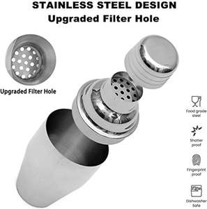 Ensemble de bar de luxe en acier inoxydable en gros, shaker à cocktail avec passoire intégrée, shaker à martini en métal et ensemble à whisky - Product Image 3