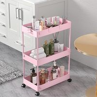 Chariot de rangement multifonctionnel robuste à 3 niveaux en plastique, mobile, pour espaces étroits, avec roues