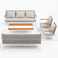 Ensemble de canapés d'extérieur modernes 4 pièces, mobilier de patio avec structure en aluminium, coussins en corde tressée pour jardin, terrasse, villa, complexe hôtelier