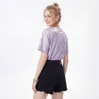 T-shirt tendance coréen à paillettes scintillantes pour femmes, taille plus, manches courtes amples, couche de base fine, haut tendance pour étudiants