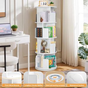 Estantería giratoria de madera para espacios pequeños, organizador de estante de almacenamiento apilable blanco para dormitorio, sala de estar, sala de estudio, esquina - Product Image 2