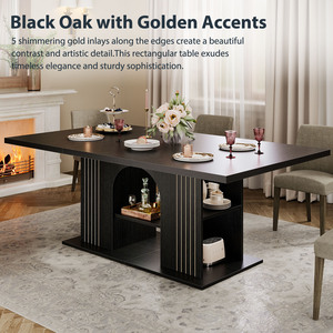 Meja Makan Kayu Oak Hitam Desain Khusus Harga Grosir dengan Ruang Penyimpanan Besar - Product Image 1