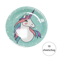 Assiettes en papier jetables écologiques LR, vertes, 9 pouces, motif licorne arc-en-ciel, pour les fêtes d'anniversaire et de remise de diplômes des enfants