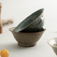 Bol à riz en céramique artisanale Wabi Sabi, texture martelée, en grès écologique, durable, pour la décoration, idéal pour les restaurants et la maison