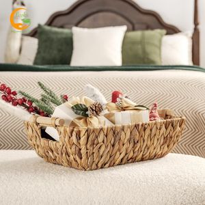 Hand-Woven Woven <b>Large</b> Storage <b>Baskets</b> with Wooden Handles Water Hyacinth Wicker <b>Baskets</b> for Organizing - Product Image 1