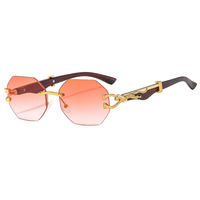 Nouveau à la mode unisexe UV400 lunettes de soleil en métal or sans monture carré léopard lunettes décoratives diamant coupe lunettes de soleil