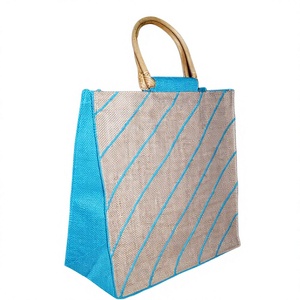 Sac fourre-tout en jute recyclé écologique, sac de courses durable, poignée longue, motif rayé, petite taille, Lowellcraft - Product Image 1