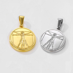 Colgante Vitruviano en Acero Inoxidable de 20mm, Medalla Redonda, Collar con Colgante Vitruviano, Joyería para Hombre, Disponible - Product Image 1