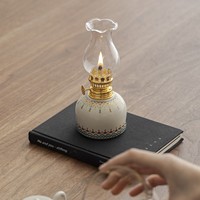 Lampe à becquet en céramique Ru Kiln motif fleur bleue 7,5x17, veilleuse de chambre, décoration de style chinois moderne, lampe Bouddha, lampe à pétrole rétro