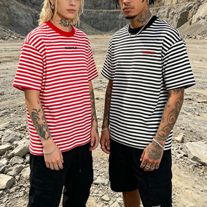Summer Clothing Custom <b>Stripe</b> <b>T</b> <b>Shirts</b> Design Heavyweight Breathable Shorts Sleeve High Quality Cotton <b>T</b>-<b>Shirt</b> For <b>Men</b> - Product Image 1