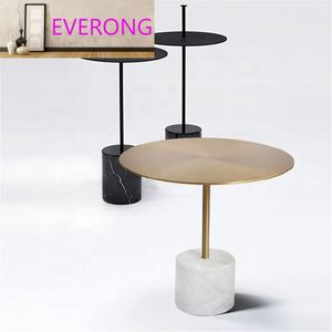 Table <span class=keywords><strong>basse</strong></span> ronde en marbre avec base en laiton doré pour salon, table d'appoint moderne - Product Image 4