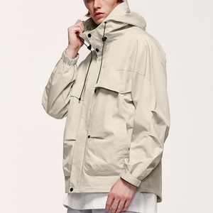 <b>Men's</b> <b>Lightweight</b> Windproof Outdoor Hiking Softshell Anorak Canvas Zip-Up Safari Windbreaker <b>Jacket</b> with Stand Collar and Hood - Product Image 3