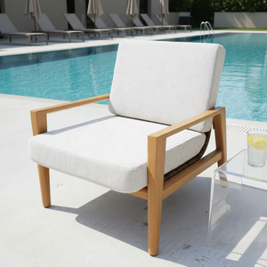 Sofá Individual Moderno para Interiores y Exteriores, Sillón de Ratán con Acabado de Madera y Aluminio, Cojín Impermeable para Sala de Estar y <span class=keywords><strong>Terraza</strong></span>, Venta al Por Mayor - Product Image 4