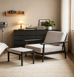 Fauteuil en bois de style mid-century moderne avec revêtement vert, dossier solide, chaise de détente pour salon, meubles de maison - Product Image 4