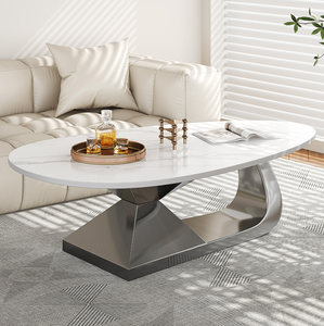 Table basse moderne en pierre frittée avec base en acier inoxydable – Meuble de salon écologique, durable et élégant - Product Image 1