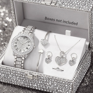 Set di 6 Orologi da Donna di Lusso con Strass, Quadrante con Cuore, Orologio da Polso al Quarzo con Numeri Romani, Reloj Mujer, Orologio da Ragazza (Senza Scatola) - Product Image 3