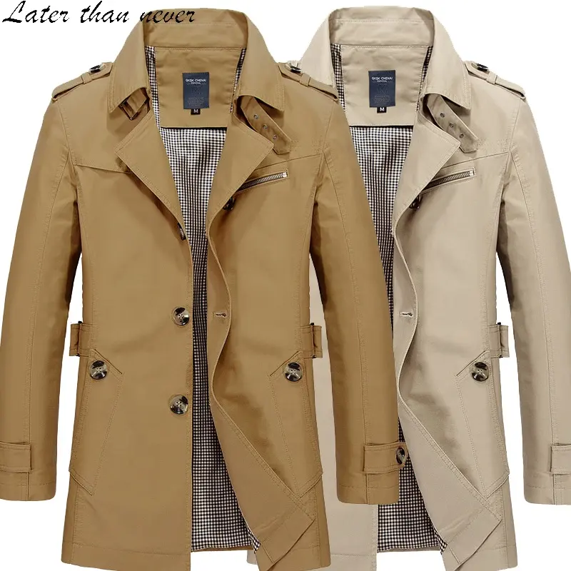 Full Cotton Mens Middle Length Trench Jacket Business Casual Blazer Jacket Fashion Men Spring Autumn Windbreaker Jacket