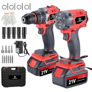 สว่านไร้สายแบบพกพา 21V DIY พร้อมชุดอุปกรณ์จากโรงงาน แบตเตอรี่ลิเธียม สำหรับใช้ในบ้าน - Product Image 1