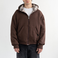 Sweat à capuche unisexe personnalisé en molleton de coton épais, à carreaux, brodé, doublé, lavé, réversible et zippé