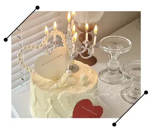 Verjaardagsfeestje Parel Liefde Cake Decoratief Bedrukken Rozenkaart Gebakken Valentijnsdag Kaart Valentijnsdag Cake Topper