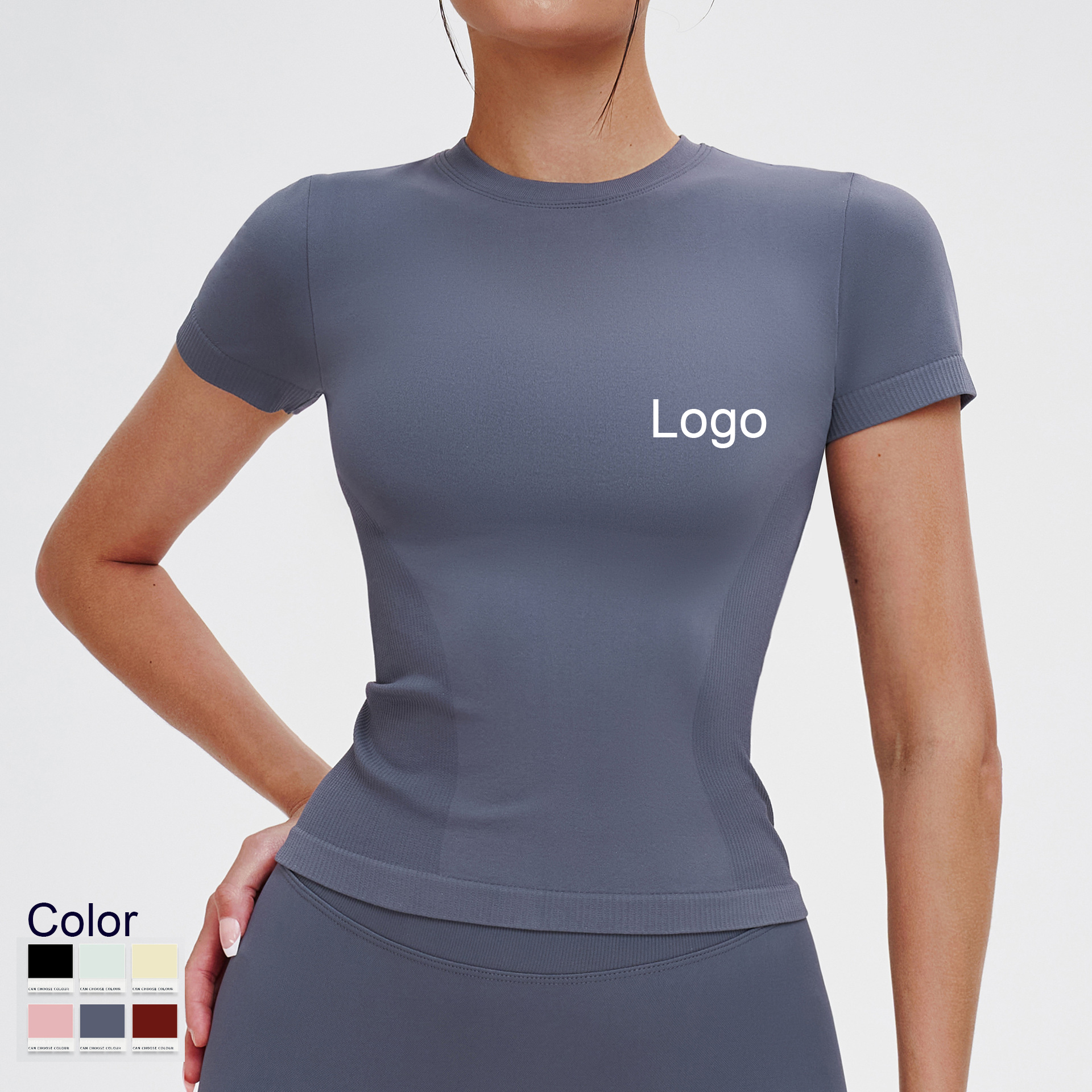 Summer Outdoor Plus Size Seamless Yoga T-Shirt for Women Spandex Breathable Quick Dry Skinny Fit Simple Fashion Running Sports