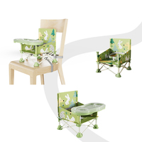Chaise de table pliable moderne Prodigy CF002 pour bébé, portable, sûre, en plastique de qualité alimentaire, vert/rose, avec tapis de repas tendance pour l'extérieur