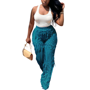 <span class=keywords><strong>Pantalon</strong></span> de jogging ample et long pour femme, taille haute, uni, avec volants ondulés et empiècements, coupe large - Product Image 4