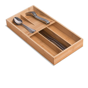 Organizador de cajones de cocina de bambú, bandeja rectangular para cubiertos, ahorro de espacio para almacenamiento de vajilla - Product Image 1