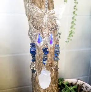 Wholesale Moon Crystal Crafts Butterfly and Moon Star Sun Catcher Raw Clear Quartz Stone for Healing