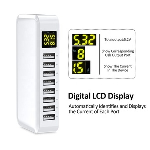 Cargador de pared USB múltiple, adaptador de viaje con pantalla LED, interfaz USB, 8 puertos - Product Image 2
