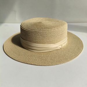 Wholesale Custom Women Polyester Flat Brim Embossed Sun <b>Hat</b> Manufacturer Summer Panama Style Ribbon <b>Band</b> Bulk Orders OEM ODM - Product Image 2