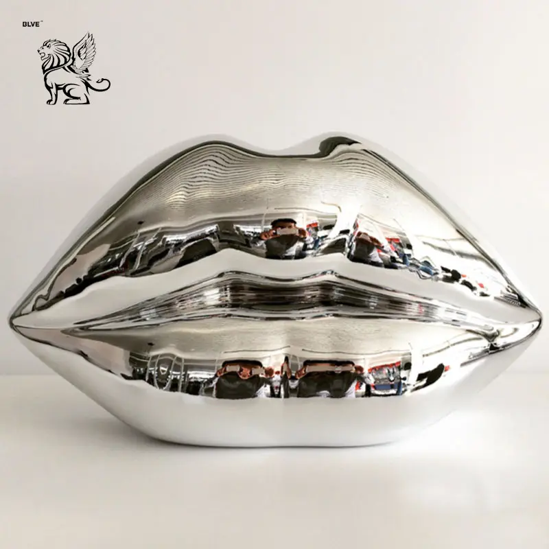 Large Morden Art Spray Plating Metal Abstract Pop Art Stainless Steel Lips Sculpture For Decor