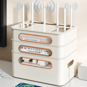 Router <b>Storage</b> <b>Box</b> Rectangle <b>Stackable</b> With Cable Management For Router Tv Set Top <b>Box</b> Wireless Wi Fi Modem - Product Image 3