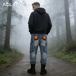 Jeans in Denim Lavato Azzurro per <span class=keywords><strong>Uomo</strong></span>, Vestibilità Comoda, Gamba Dritta, Pantaloni in Denim Morbidi, Traspiranti e Casual - Product Image 2